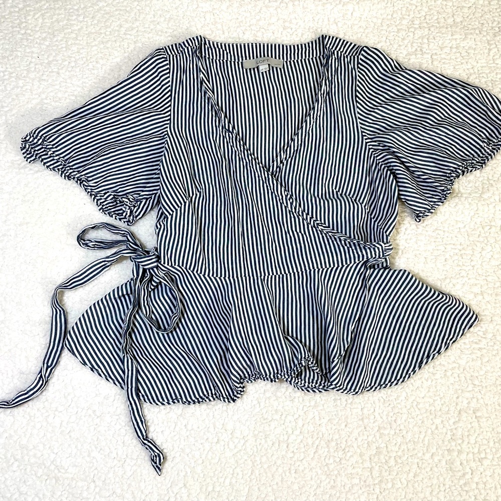 LOFT Stripe Tie Wrap Blouse Top. Size MP